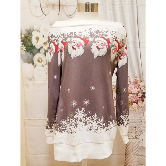 Christmas Women Jumper Sweater Off Shoulder Long Sleeve Pullover Top Sweatshirt - Picture 10 of 10